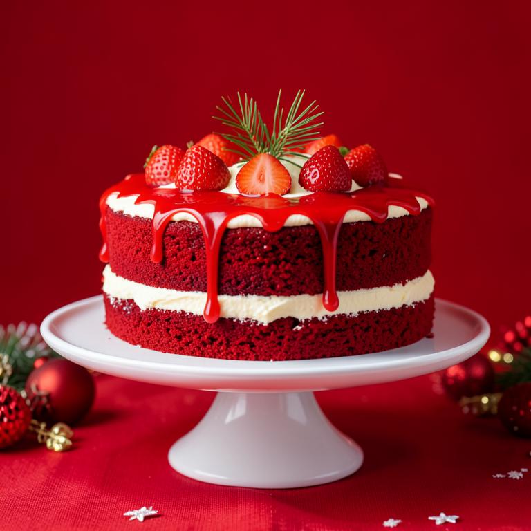 Bolo red velvet de Natal com morangos
